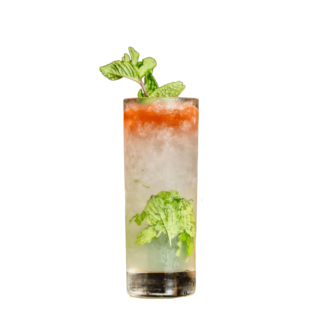 A beautifully crafted cocktail at Puttery, garnished with a fresh sprig of mint.